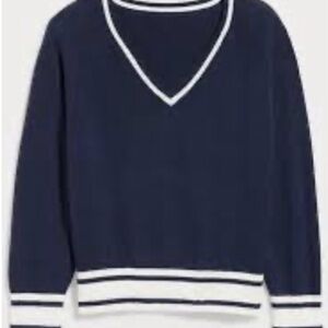 NWT OLD WOMENS V-Neck SOSOFT Navy Sweater with White Trim size XL